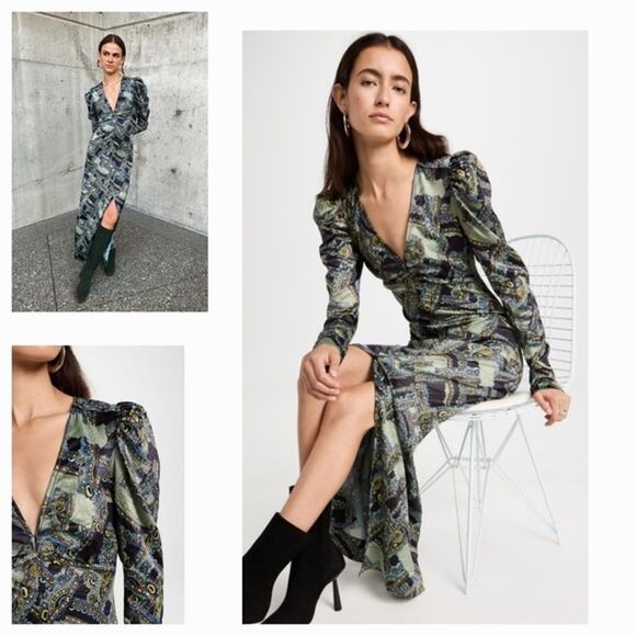 Ganni Green and Blue Midi Dress - Picture 12 of 14